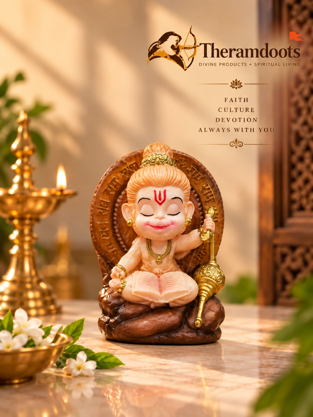 Little Bal Hanuman Ji Idol – Cute Reading Hanuman with Gada & Ram Prabhavali