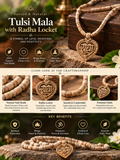 Original Natural Tulsi Mala with Carved Radha Heart Locket – Sacred Holy Basil Wooden Beads for Devotion, Japa & Daily Wear