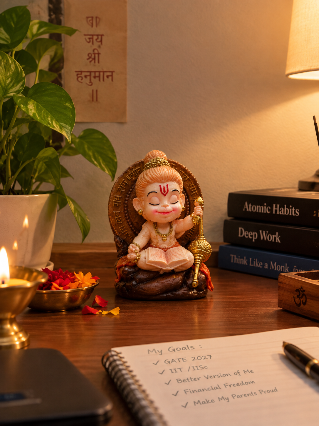 Little Bal Hanuman Ji Idol – Cute Reading Hanuman with Gada & Ram Prabhavali