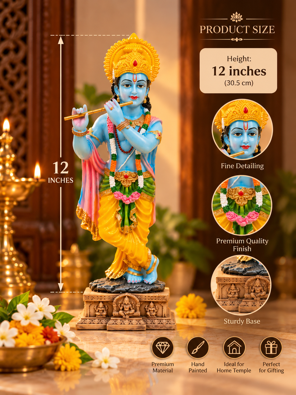 Divine Lord Krishna (Krishan Ji) Murali-Manohar Murti - 12 Inches