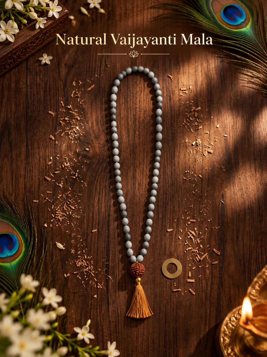 Original Natural Vaijanti Mala with Rudraksha Sumeru Bead (~6.5 mm) – Lab Certified Sacred Garland of Lord Krishna & Vishnu