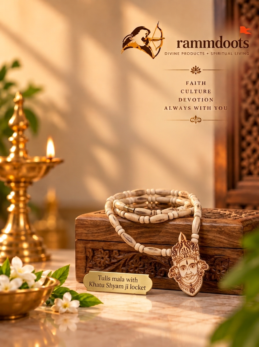 Original Natural Tulsi Mala with Carved Khatu Shyam Ji Locket – Sacred Holy Basil Beads Necklace for Blessings, Peace & Daily Wear