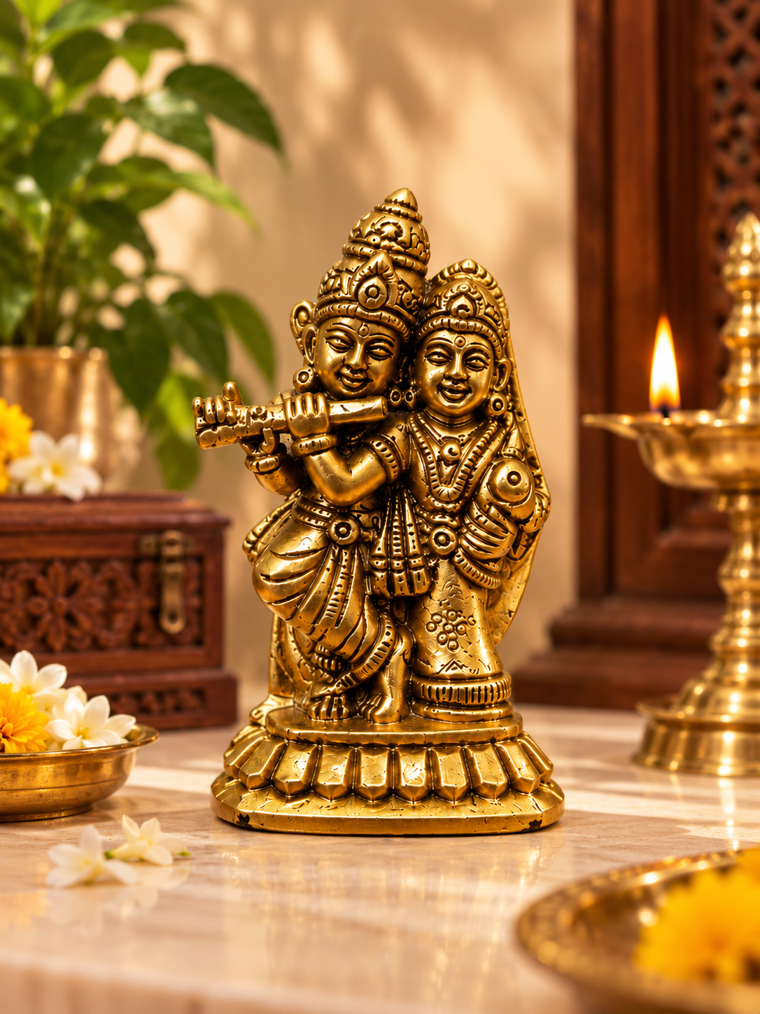 Radha Krishna Brass Idol on Lotus Base