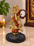 Golden Brass Finish Om Trishul with Damru & Rudraksha Mala