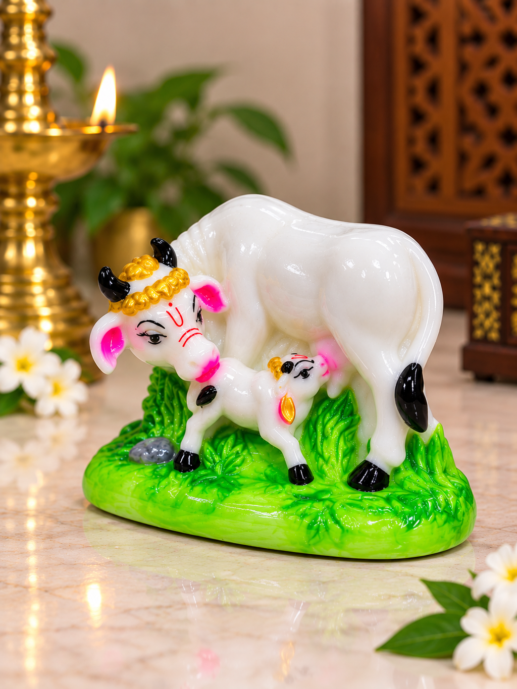 Kamdhenu cow with calf Murti-Handcrafted
