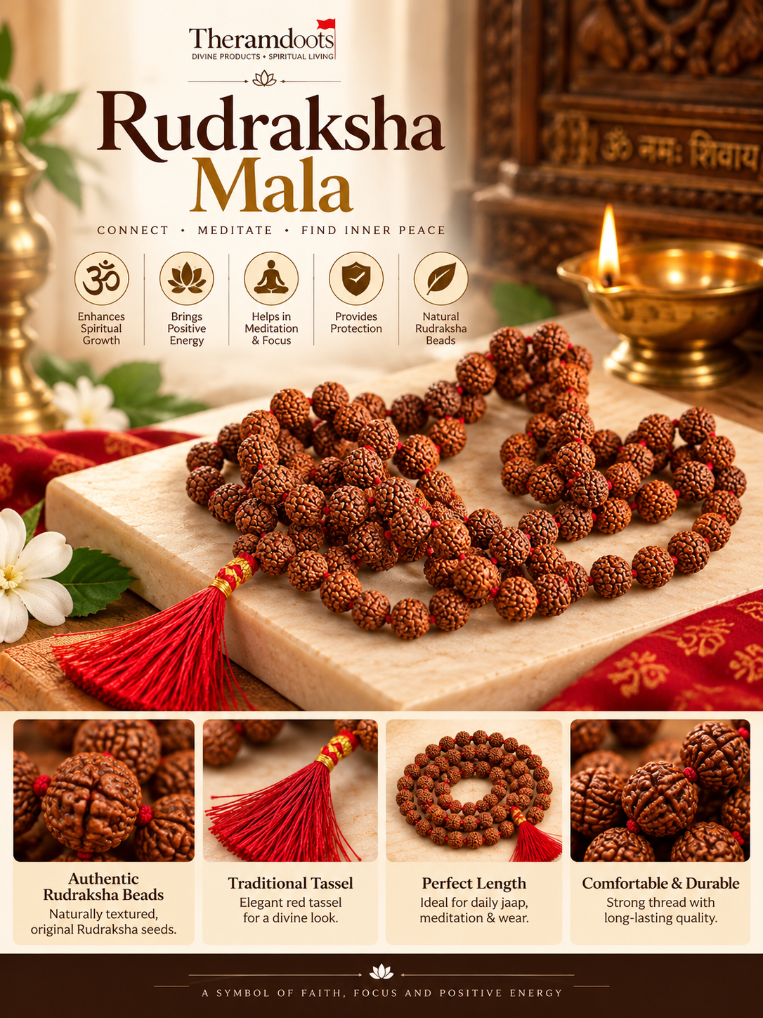 Authentic 108+1 Rudraksha Jaap Mala with Silk Tassel