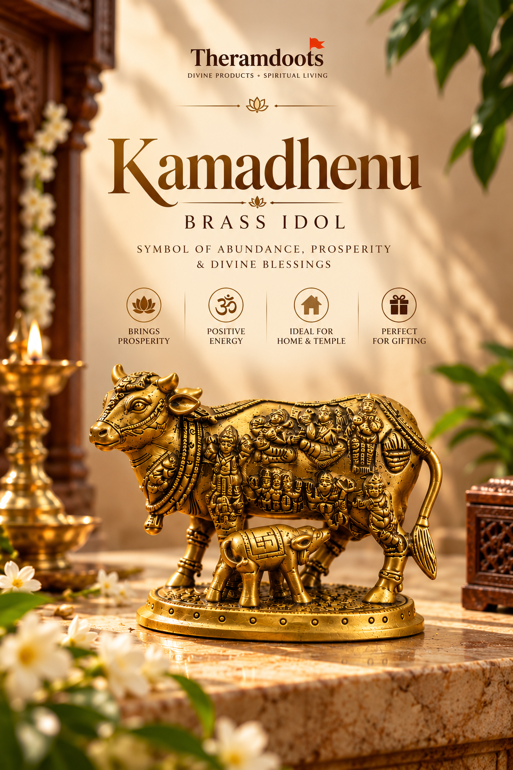 Brass Kamadhenu Cow & Calf Idol-Brass Kamadhenu Cow & Calf Idol