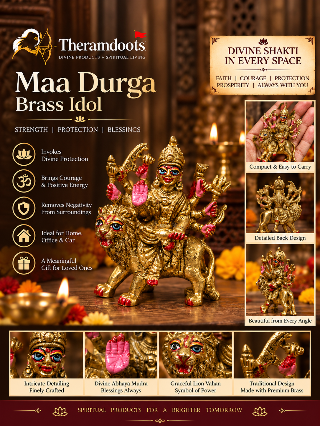 Maa Durga Brass Idol on Lion (Sherawali Mata)