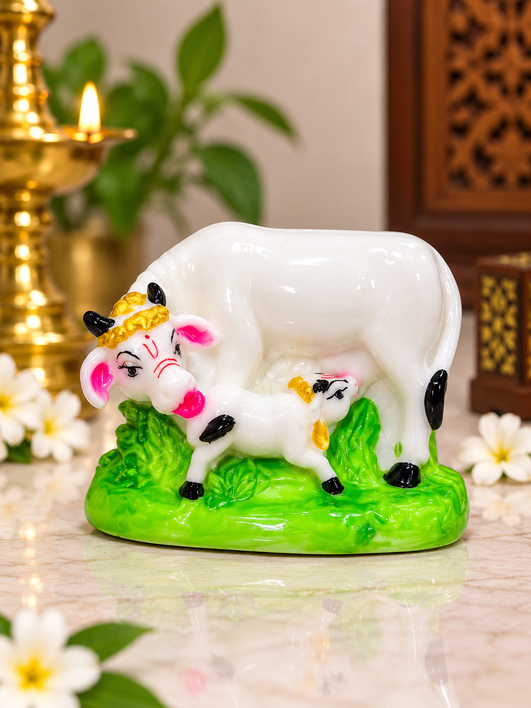 Kamdhenu cow with calf Murti-Handcrafted