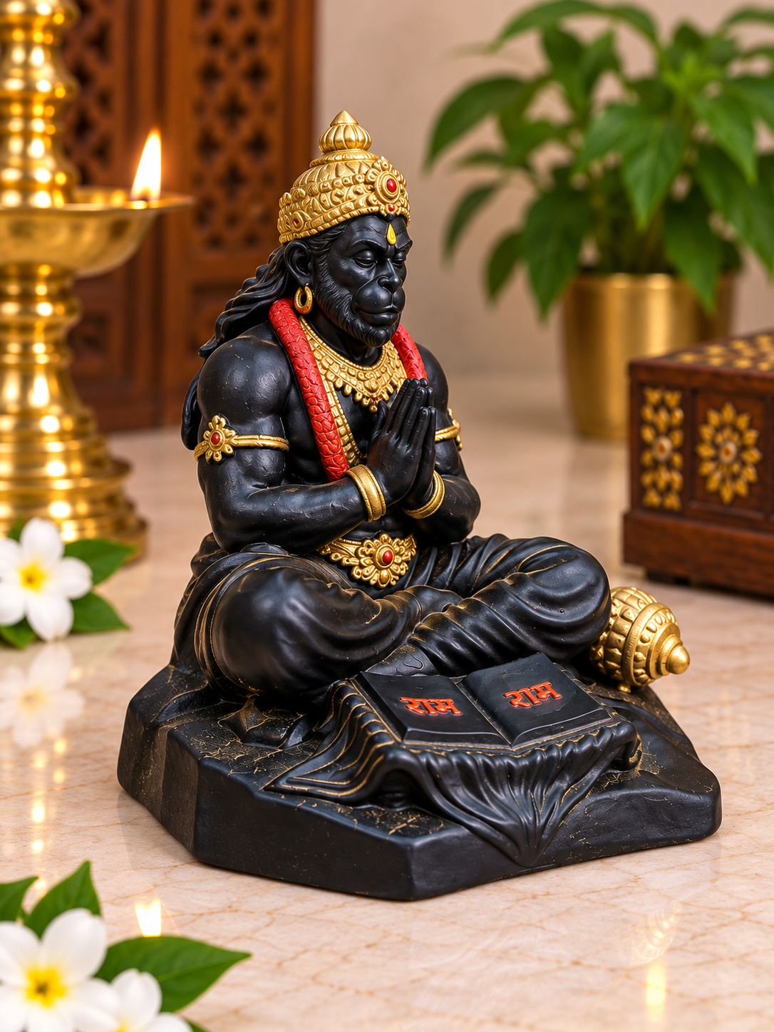 Hanuman ji Murti in Namskara Mudra with Ramayan