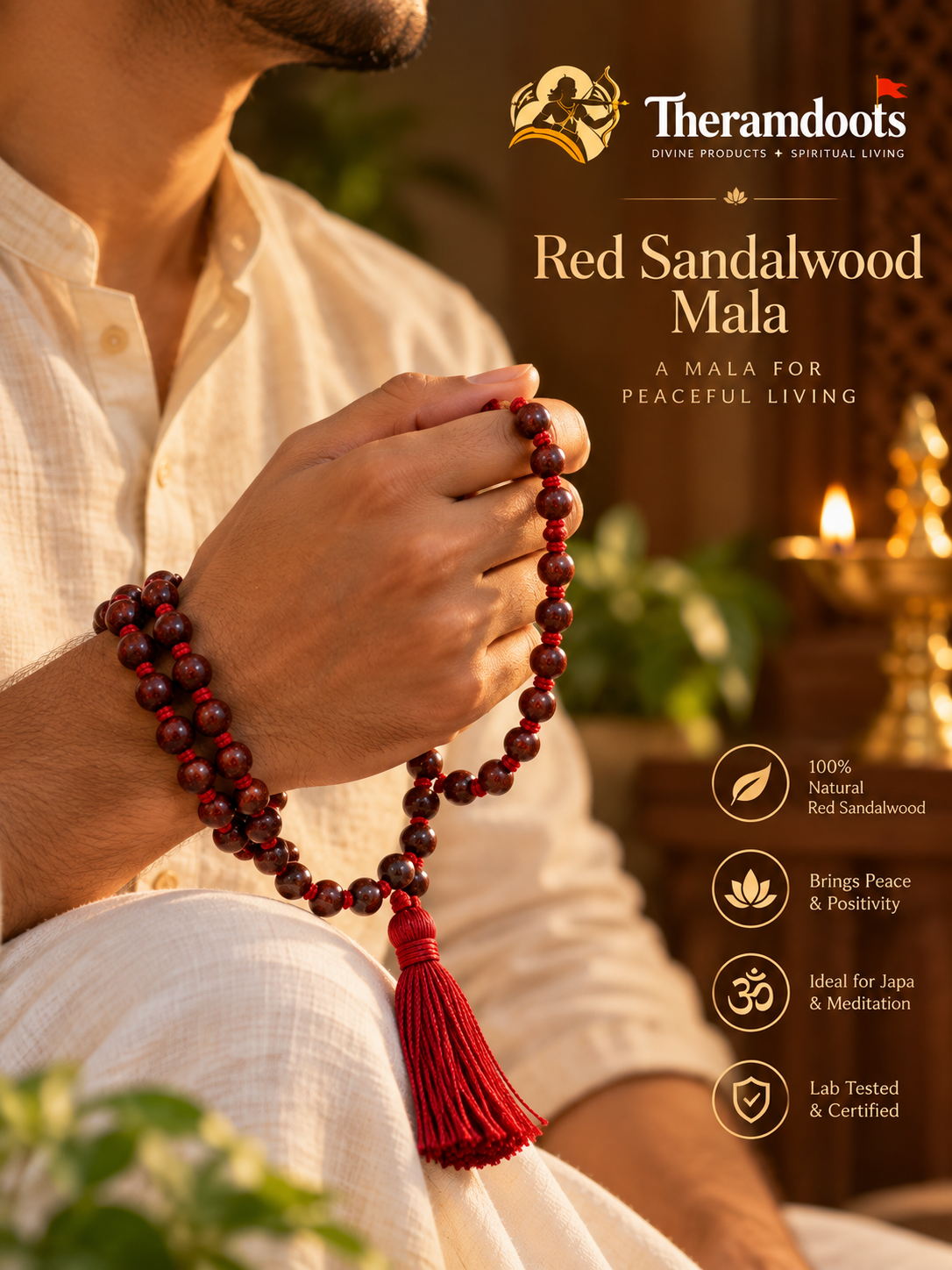 Red Sandlewood(Lal Chandhan) Mala-Lab Tested