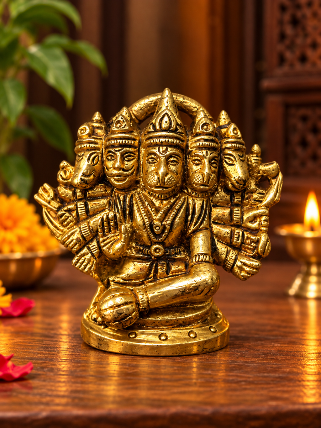 Antique Brass Panchmukhi Hanuman Murti