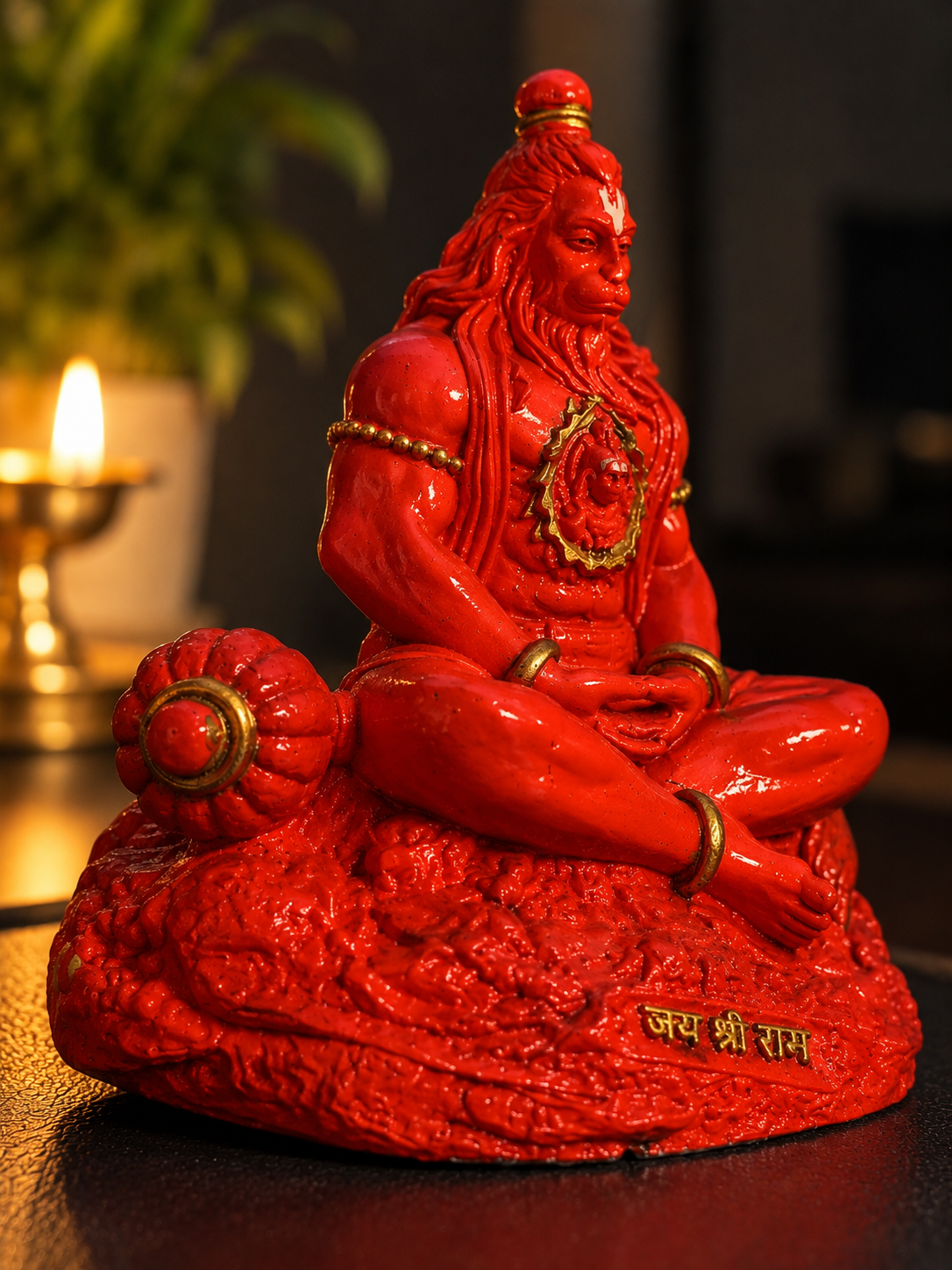 Traditional Hand-Painted Sindoori Hanuman Ji Idol