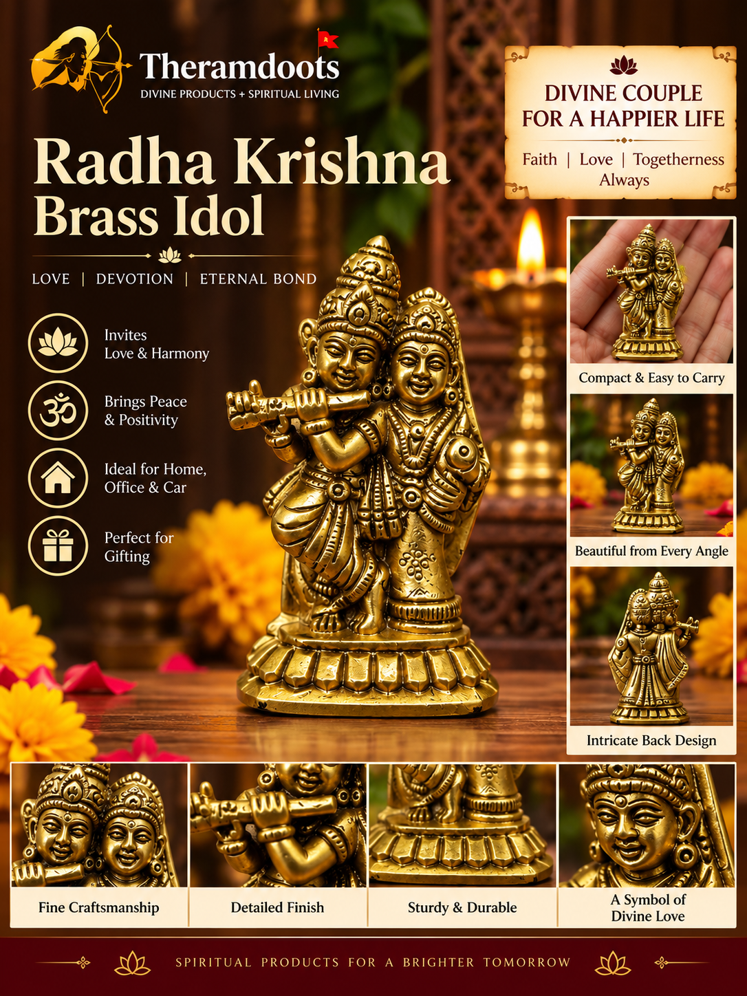 Radha Krishna Brass Idol on Lotus Base