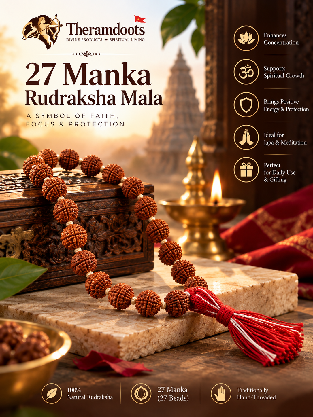 Authentic 27 Manka Rudraksha Mala (Sumarni / Pocket Jaap Beads)