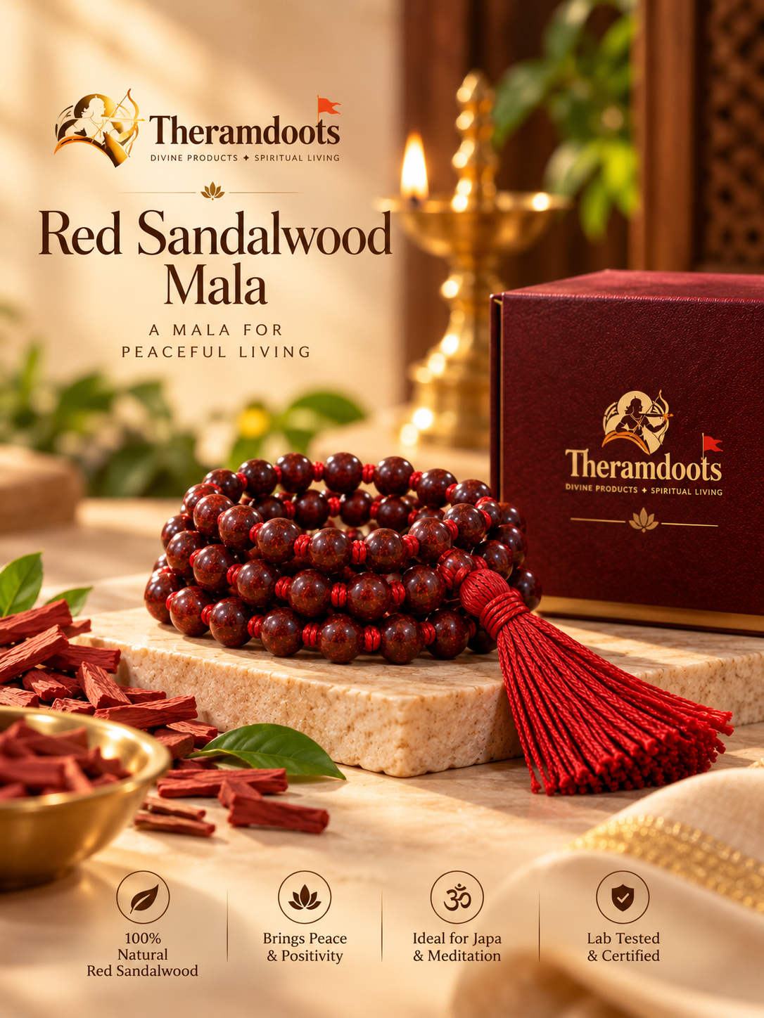 Red Sandlewood(Lal Chandhan) Mala-Lab Tested