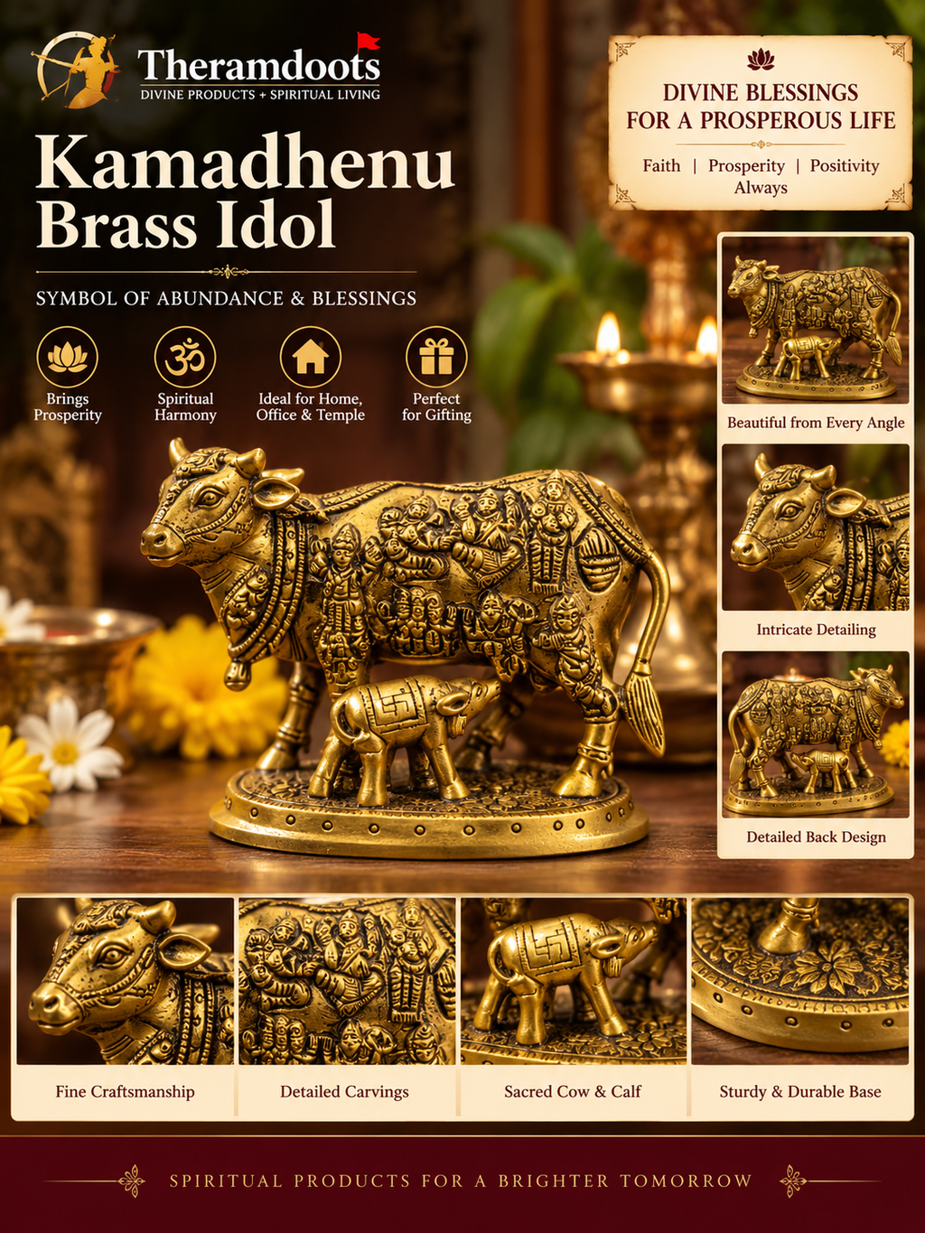 Brass Kamadhenu Cow & Calf Idol-Brass Kamadhenu Cow & Calf Idol