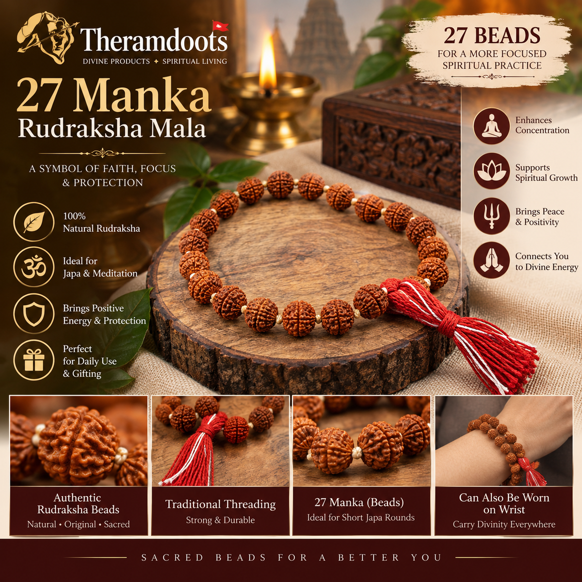 Authentic 27 Manka Rudraksha Mala (Sumarni / Pocket Jaap Beads)