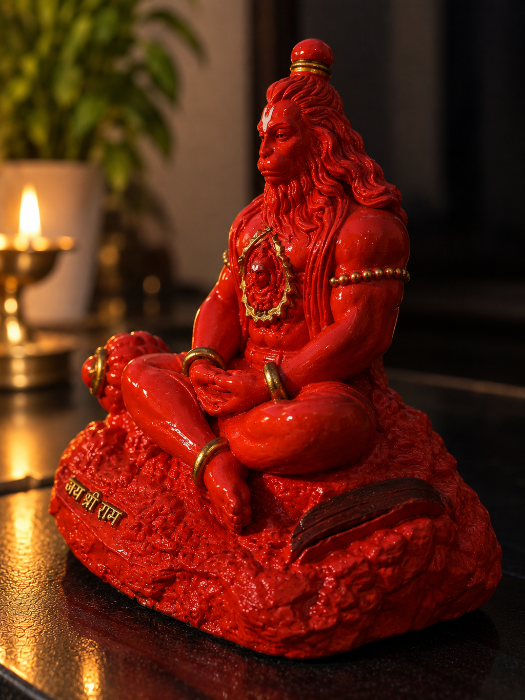 Traditional Hand-Painted Sindoori Hanuman Ji Idol