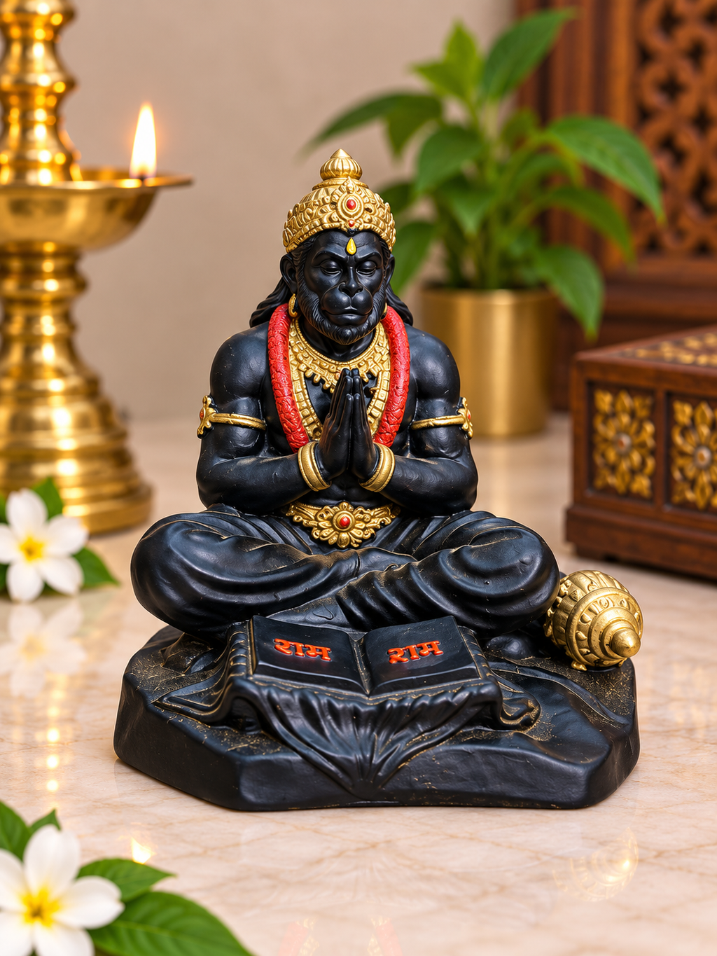 Hanuman ji Murti in Namskara Mudra with Ramayan